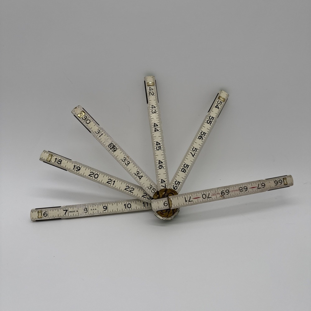 Vintage Stanley No. 106 72" Wooden Folding Extension Ruler Green End